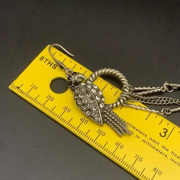 Parrot Black Feather Chandelier Dangle Statement Earrings Rhinestone Chain Link - Picture 10 of 11
